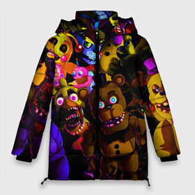 Женская зимняя куртка 3D с принтом Five Nights At Freddys в городе Новоалтайск, верх — 100% полиэстер; подкладка — 100% полиэстер; утеплитель — 100% полиэстер | длина ниже бедра, силуэт Оверсайз. Есть воротник-стойка, отстегивающийся капюшон и ветрозащитная планка. 

Боковые карманы с листочкой на кнопках и внутренний карман на молнии | 5 ночей | 5 ночей с фредди | 5 ночей с фреди | five nights at freddys | fnaf | foxy | аниматроники | игра | компьютерная игра | пять ночей с фредди | фокси | фредди | фреди | чика