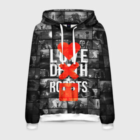 Мужская толстовка 3D с принтом LOVE DEATH ROBOTS (LDR) в городе Новоалтайск, 100% полиэстер | двухслойный капюшон со шнурком для регулировки, мягкие манжеты на рукавах и по низу толстовки, спереди карман-кенгуру с мягким внутренним слоем. | death | fantastic | future | ldr | love | love death and robots | love death robots | netflix | robots | sci fi | будущее | лдр | любовь | нетфликс | роботы | фантастика