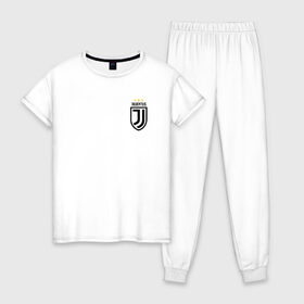 Женская пижама хлопок с принтом JUVENTUS в городе Новоалтайск, 100% хлопок | брюки и футболка прямого кроя, без карманов, на брюках мягкая резинка на поясе и по низу штанин | cr7 | fc juventus | football | juve | juventus | ronaldo | sport | роналдо | спорт | футбол | ювентус