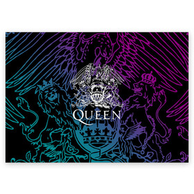 Поздравительная открытка с принтом QUEEN в городе Новоалтайск, 100% бумага | плотность бумаги 280 г/м2, матовая, на обратной стороне линовка и место для марки
 | queen | rock | we will rock you | брайан мэи | группа queen | группа квин | джон дикон | квин | королева | король | роджер тейлор | рок | фредди меркьюри