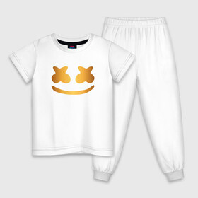 Детская пижама хлопок с принтом Marshmello gold в городе Новоалтайск, 100% хлопок |  брюки и футболка прямого кроя, без карманов, на брюках мягкая резинка на поясе и по низу штанин
 | christopher comstock | cool | dj | edm | gold | golden | marshmello | marshmellow | градиент | градиентный | диджей | зефир | золото | золотой | кристофер комсток | музыка | музыкант