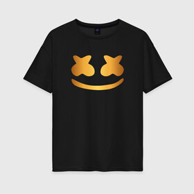 Женская футболка хлопок Oversize с принтом Marshmello gold в городе Новоалтайск, 100% хлопок | свободный крой, круглый ворот, спущенный рукав, длина до линии бедер
 | christopher comstock | cool | dj | edm | gold | golden | marshmello | marshmellow | градиент | градиентный | диджей | зефир | золото | золотой | кристофер комсток | музыка | музыкант