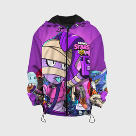 Детская куртка 3D с принтом BRAWL STARS EMZ в городе Новоалтайск, 100% полиэстер | застежка — молния, подол и капюшон оформлены резинкой с фиксаторами, по бокам — два кармана без застежек, один потайной карман на груди, плотность верхнего слоя — 90 г/м2; плотность флисового подклада — 260 г/м2 | Тематика изображения на принте: brawl stars | brawl stars emz | brawler | emz | бравл старз | бравлер | эмз