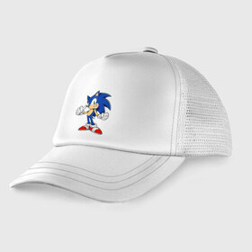 Детская кепка тракер с принтом Sonic в городе Новоалтайск, Козырек - 100% хлопок. Кепка - 100% полиэстер, Задняя часть - сетка | универсальный размер, пластиковая застёжка | доктор эггман | ёж соник | соник | соник в кино