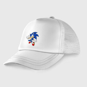 Детская кепка тракер с принтом Sonic в городе Новоалтайск, Козырек - 100% хлопок. Кепка - 100% полиэстер, Задняя часть - сетка | универсальный размер, пластиковая застёжка | доктор эггман | ёж соник | соник | соник в кино