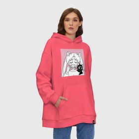 Худи SuperOversize хлопок с принтом Usagi Tsukino, Sailor Moon в городе Новоалтайск, 70% хлопок, 30% полиэстер, мягкий начес внутри | карман-кенгуру, эластичная резинка на манжетах и по нижней кромке, двухслойный капюшон
 | anime | bunny | kawaii | luna | manga | sailor moon | sailors | usagi tsukino | аниме | луна | манга | сейлор мун | усаги цукино