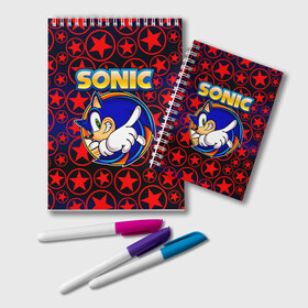 Блокнот с принтом Sonic в городе Новоалтайск, 100% бумага | 48 листов, плотность листов — 60 г/м2, плотность картонной обложки — 250 г/м2. Листы скреплены удобной пружинной спиралью. Цвет линий — светло-серый
 | Тематика изображения на принте: 90 е | old school | sega | sonic | еж | игра | олдскулл | сега | синий еж | соник
