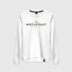 Женский свитшот хлопок с принтом MOET & STIRAET в городе Новоалтайск, 100% хлопок | прямой крой, круглый вырез, на манжетах и по низу широкая трикотажная резинка  | dolce  gabbana | marc  andre | moet  chandon | антибренд | бренд | брендовый | брэнд | знак | значок | ит | как | лого | логотип | моет | моет шандон | пародия | прикол | салон | салоновский | символ | стирает | фирменный