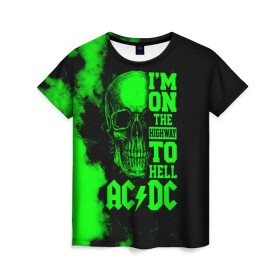 Женская футболка 3D с принтом Im on the highway to hell AC/DC в городе Новоалтайск, 100% полиэфир ( синтетическое хлопкоподобное полотно) | прямой крой, круглый вырез горловины, длина до линии бедер | ac dc | acdc | acdc ас дс | angus | back in black | highway to hell | mckinn | австралийская | ангус янг | ас дс | асдс | блюз | в форме | гитара | группа | дым | крис слэйд | метал | молния | музыка | певец | рок | рок н ролл | стиви янг