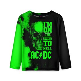 Детский лонгслив 3D с принтом Im on the highway to hell AC/DC в городе Новоалтайск, 100% полиэстер | длинные рукава, круглый вырез горловины, полуприлегающий силуэт
 | ac dc | acdc | acdc ас дс | angus | back in black | highway to hell | mckinn | австралийская | ангус янг | ас дс | асдс | блюз | в форме | гитара | группа | дым | крис слэйд | метал | молния | музыка | певец | рок | рок н ролл | стиви янг