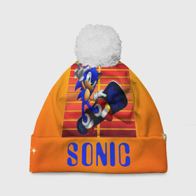 Шапка 3D c помпоном с принтом Sonic - Соник в городе Новоалтайск, 100% полиэстер | универсальный размер, печать по всей поверхности изделия | ежик | персонаж | соник