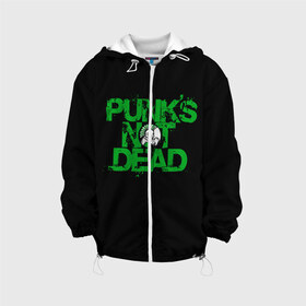 Детская куртка 3D с принтом Punks Not Dead в городе Новоалтайск, 100% полиэстер | застежка — молния, подол и капюшон оформлены резинкой с фиксаторами, по бокам — два кармана без застежек, один потайной карман на груди, плотность верхнего слоя — 90 г/м2; плотность флисового подклада — 260 г/м2 | art | punk | punks not dead | rock | sons of anarchy | анархия | арт | группа | егор летов | логотип | музыка | надпись | панк | панк рок | прикольная | рок | свобода | хаос
