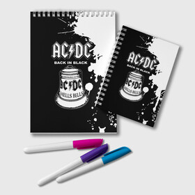 Блокнот с принтом AC DC Back in Black в городе Новоалтайск, 100% бумага | 48 листов, плотность листов — 60 г/м2, плотность картонной обложки — 250 г/м2. Листы скреплены удобной пружинной спиралью. Цвет линий — светло-серый
 | Тематика изображения на принте: ac dc | acdc | acdc ас дс | angus | back in black | highway to hell | mckinnon | young | австралийская | ангус янг | ас дс | асдс | блюз | в форме | гитара | группа | крис слэйд | метал | молния | музыка | п | певец | рок | рок н ролл