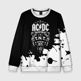 Детский свитшот 3D с принтом AC/DC T.N.T. в городе Новоалтайск, 100% полиэстер | свободная посадка, прямой крой, мягкая тканевая резинка на рукавах и понизу свитшота | ac dc | acdc | acdc ас дс | angus | back in black | highway to hell | mckinnon | young | австралийская | ангус янг | ас дс | асдс | блюз | в форме | гитара | группа | крис слэйд | метал | молния | музыка | п | певец | рок | рок н ролл