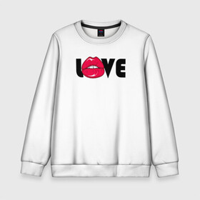 Детский свитшот 3D с принтом love (W) в городе Новоалтайск, 100% полиэстер | свободная посадка, прямой крой, мягкая тканевая резинка на рукавах и понизу свитшота | kiss | love | me | буквы | горошек | губы | девушке | женщине | лов | любим | люблю | любовь | меня | мне | мужчине | надпись | парню | подарок | поцелуй | рот | тебя | уже