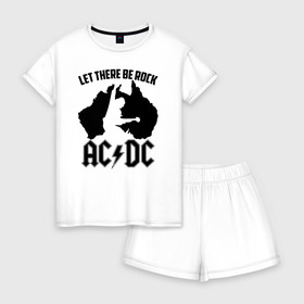 Женская пижама с шортиками хлопок с принтом Let there be rock в городе Новоалтайск, 100% хлопок | футболка прямого кроя, шорты свободные с широкой мягкой резинкой | ac dc | acdc | acdc ас дс | angus | back in black | highway to hell | mckinnon | young | австралийская | ангус янг | ас дс | асдс | блюз | в форме | гитара | группа | крис слэйд | метал | молния | музыка | п | певец | рок | рок н ролл