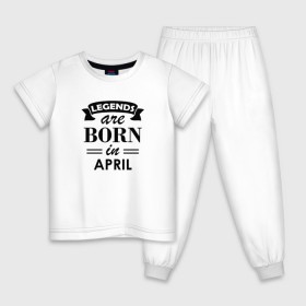 Детская пижама хлопок с принтом Legends are born in april в городе Новоалтайск, 100% хлопок |  брюки и футболка прямого кроя, без карманов, на брюках мягкая резинка на поясе и по низу штанин
 | birthday | born | gift | happy birthday | legends | апрель | день рождения | легенды | подарка | праздник