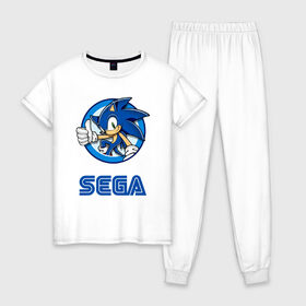 Женская пижама хлопок с принтом SONIC SEGA в городе Новоалтайск, 100% хлопок | брюки и футболка прямого кроя, без карманов, на брюках мягкая резинка на поясе и по низу штанин | game | sega | sonic | sonic the hedgehog | видеоигра | доктор эггман | звуковой | игра | со скоростью звука | соник | соник в кино