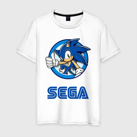 Мужская футболка хлопок с принтом SONIC SEGA. в городе Новоалтайск, 100% хлопок | прямой крой, круглый вырез горловины, длина до линии бедер, слегка спущенное плечо. | game | sega | sonic | sonic the hedgehog | видеоигра | доктор эггман | звуковой | игра | со скоростью звука | соник | соник в кино