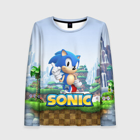 Женский лонгслив 3D с принтом SEGA SONIC в городе Новоалтайск, 100% полиэстер | длинные рукава, круглый вырез горловины, полуприлегающий силуэт | sonic generations | sonic heroes | sonic mania | ёж | ёжик | игра соник | кино соник | сега игры | соник | соник бум | соник в кино | соник икс | соник фильм | фильм соник