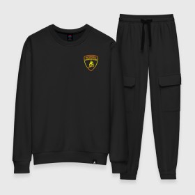 Женский костюм хлопок с принтом lamborghini Logo Gold в городе Новоалтайск, 100% хлопок | на свитшоте круглая горловина, мягкая резинка по низу. Брюки заужены к низу, на них два вида карманов: два 