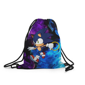 Рюкзак-мешок 3D с принтом SONIC в городе Новоалтайск, 100% полиэстер | плотность ткани — 200 г/м2, размер — 35 х 45 см; лямки — толстые шнурки, застежка на шнуровке, без карманов и подкладки | animal | games | hedgehog | sega | sonic | speed | speed sonic | быстрый ёж | ёж | ёжик | игры | персонаж | сега | синий ёж | скорость | соник