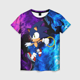 Женская футболка 3D с принтом SONIC в городе Новоалтайск, 100% полиэфир ( синтетическое хлопкоподобное полотно) | прямой крой, круглый вырез горловины, длина до линии бедер | animal | games | hedgehog | sega | sonic | speed | speed sonic | быстрый ёж | ёж | ёжик | игры | персонаж | сега | синий ёж | скорость | соник