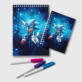 Блокнот с принтом SONIC в городе Новоалтайск, 100% бумага | 48 листов, плотность листов — 60 г/м2, плотность картонной обложки — 250 г/м2. Листы скреплены удобной пружинной спиралью. Цвет линий — светло-серый
 | Тематика изображения на принте: animal | games | hedgehog | sega | sonic | speed | speed sonic | быстрый ёж | ёж | ёжик | игры | персонаж | сега | синий ёж | скорость | соник
