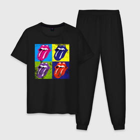 Мужская пижама хлопок с принтом rolling stones в городе Новоалтайск, 100% хлопок | брюки и футболка прямого кроя, без карманов, на брюках мягкая резинка на поясе и по низу штанин
 | mick jagger | music | rock | rolling stones | музыка | рок