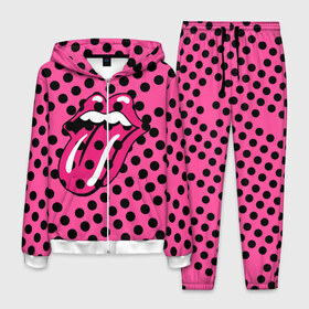Мужской костюм 3D с принтом rolling stones pink logo в городе Новоалтайск, 100% полиэстер | Манжеты и пояс оформлены тканевой резинкой, двухслойный капюшон со шнурком для регулировки, карманы спереди | mick jagger | music | rock | rolling stones | музыка | рок