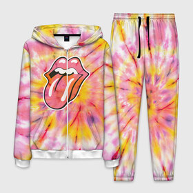 Мужской костюм 3D с принтом Rolling Stones tie-dye в городе Новоалтайск, 100% полиэстер | Манжеты и пояс оформлены тканевой резинкой, двухслойный капюшон со шнурком для регулировки, карманы спереди | mick jagger | music | rock | rolling stones | музыка | рок