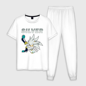 Мужская пижама хлопок с принтом SONIC (Silver) в городе Новоалтайск, 100% хлопок | брюки и футболка прямого кроя, без карманов, на брюках мягкая резинка на поясе и по низу штанин
 | amy rose | hedgehog | sega | silver | доктор эггман | ёж соник | ехидна наклз | метал соник | сега | сильвер | соник