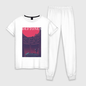 Женская пижама хлопок с принтом Deftones в городе Новоалтайск, 100% хлопок | брюки и футболка прямого кроя, без карманов, на брюках мягкая резинка на поясе и по низу штанин | chi cheng | chino moreno | deftones | dia de los | diamond eye | дефтонс | серхио вега | стивен карпентер | фрэнк делгадо | чи ченг | чино морено | эйб каннингем