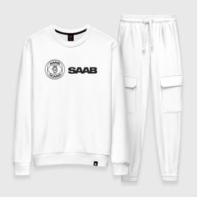 Женский костюм хлопок с принтом Saab Black Logo в городе Новоалтайск, 100% хлопок | на свитшоте круглая горловина, мягкая резинка по низу. Брюки заужены к низу, на них два вида карманов: два 