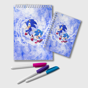 Блокнот с принтом Sonic в городе Новоалтайск, 100% бумага | 48 листов, плотность листов — 60 г/м2, плотность картонной обложки — 250 г/м2. Листы скреплены удобной пружинной спиралью. Цвет линий — светло-серый
 | Тематика изображения на принте: 90 е | old school | sega | sonic | еж | игра | олдскулл | сега | синий еж | соник