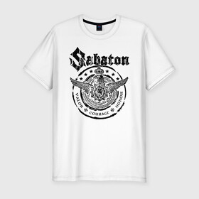 Мужская футболка хлопок Slim с принтом Sabaton в городе Новоалтайск, 92% хлопок, 8% лайкра | приталенный силуэт, круглый вырез ворота, длина до линии бедра, короткий рукав | battle | panzerkampf | primo victoria | sabaton | the art of war | the great war | атака мертвецов | бисмарк | броден | войны | группа | йоаким | латный ботинок | метал | ночные ведьмы | пауэр | рок | рыцарские доспехи | сабатон