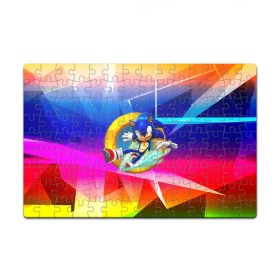 Пазл магнитный 126 элементов с принтом Sonic в городе Новоалтайск, полимерный материал с магнитным слоем | 126 деталей, размер изделия —  180*270 мм | 90 е | old school | sega | sonic | еж | игра | олдскулл | сега | синий еж | соник