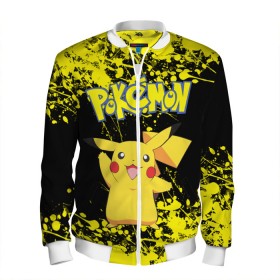 Мужской бомбер 3D с принтом POKEMON. в городе Новоалтайск, 100% полиэстер | застегивается на молнию, по бокам два кармана без застежек, по низу бомбера и на воротнике - эластичная резинка | pika | pikachu | pokemons | аниме | детектив пикачу | пика | пикачу | покемон