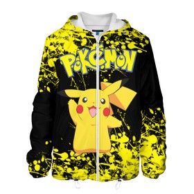 Мужская куртка 3D с принтом POKEMON. в городе Новоалтайск, ткань верха — 100% полиэстер, подклад — флис | прямой крой, подол и капюшон оформлены резинкой с фиксаторами, два кармана без застежек по бокам, один большой потайной карман на груди. Карман на груди застегивается на липучку | pika | pikachu | pokemons | аниме | детектив пикачу | пика | пикачу | покемон