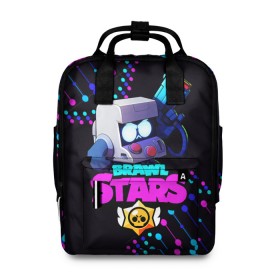 Женский рюкзак 3D с принтом Brawl Stars 8-bit в городе Новоалтайск, 100% полиэстер | лямки с регулируемой длиной, сверху ручки, чтобы рюкзак нести как сумку. Основное отделение закрывается на молнию, как и внешний карман. Внутри два дополнительных кармана, один из которых закрывается на молнию. По бокам два дополнительных кармашка, куда поместится маленькая бутылочка
 | 8 bit | 8 бит | 8b | 8б | 8бит | brawl | crow | game | leon | stars | бит | бравл | бравлы | ворона | игра | леон | мультик | мультфильм | робот | старз | старс
