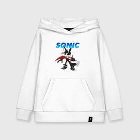 Детская толстовка хлопок с принтом SONIC в городе Новоалтайск, 100% хлопок | Круглый горловой вырез, эластичные манжеты, пояс, капюшен | animal | games | hedgehog | sega | sonic | speed | speed sonic | быстрый ёж | ёж | ёжик | игры | персонаж | сега | синий ёж | скорость | соник
