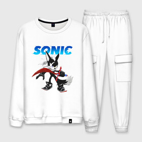 Мужской костюм хлопок с принтом SONIC в городе Новоалтайск, 100% хлопок | на свитшоте круглая горловина, мягкая резинка по низу. Брюки заужены к низу, на них два вида карманов: два “обычных” по бокам и два объемных, с клапанами, расположенные ниже линии бедра. Брюки с мягкой трикотажной резинкой на поясе и по низу штанин. В поясе для дополнительного комфорта — широкие завязки | animal | games | hedgehog | sega | sonic | speed | speed sonic | быстрый ёж | ёж | ёжик | игры | персонаж | сега | синий ёж | скорость | соник