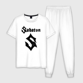 Мужская пижама хлопок с принтом Sabaton в городе Новоалтайск, 100% хлопок | брюки и футболка прямого кроя, без карманов, на брюках мягкая резинка на поясе и по низу штанин
 | battle | panzerkampf | primo victoria | sabaton | the art of war | the great war | атака мертвецов | бисмарк | броден | войны | группа | йоаким | латный ботинок | метал | ночные ведьмы | пауэр | рок | рыцарские доспехи | сабатон