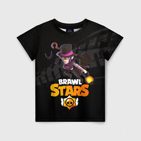 Детская футболка 3D с принтом Brawl stars Mortis Мортис в городе Новоалтайск, 100% гипоаллергенный полиэфир | прямой крой, круглый вырез горловины, длина до линии бедер, чуть спущенное плечо, ткань немного тянется | Тематика изображения на принте: brawl | brawl stars | brawlstars | brawl_stars | jessie | mortis | бравл | бравлстарс | ворон | мортис