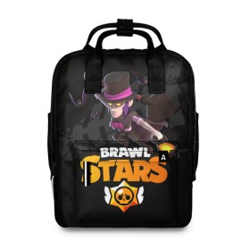 Женский рюкзак 3D с принтом Brawl stars Mortis Мортис в городе Новоалтайск, 100% полиэстер | лямки с регулируемой длиной, сверху ручки, чтобы рюкзак нести как сумку. Основное отделение закрывается на молнию, как и внешний карман. Внутри два дополнительных кармана, один из которых закрывается на молнию. По бокам два дополнительных кармашка, куда поместится маленькая бутылочка
 | Тематика изображения на принте: brawl | brawl stars | brawlstars | brawl_stars | jessie | mortis | бравл | бравлстарс | ворон | мортис