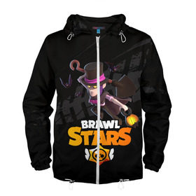 Мужская ветровка 3D с принтом Brawl stars Mortis Мортис в городе Новоалтайск, 100% полиэстер | подол и капюшон оформлены резинкой с фиксаторами, два кармана без застежек по бокам, один потайной карман на груди | Тематика изображения на принте: brawl | brawl stars | brawlstars | brawl_stars | jessie | mortis | бравл | бравлстарс | ворон | мортис