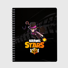 Тетрадь с принтом Brawl stars Mortis Мортис в городе Новоалтайск, 100% бумага | 48 листов, плотность листов — 60 г/м2, плотность картонной обложки — 250 г/м2. Листы скреплены сбоку удобной пружинной спиралью. Уголки страниц и обложки скругленные. Цвет линий — светло-серый
 | Тематика изображения на принте: brawl | brawl stars | brawlstars | brawl_stars | jessie | mortis | бравл | бравлстарс | ворон | мортис