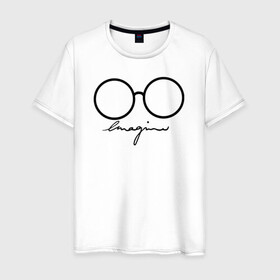 Мужская футболка хлопок с принтом Imagine John Lennon в городе Новоалтайск, 100% хлопок | прямой крой, круглый вырез горловины, длина до линии бедер, слегка спущенное плечо. | autograph | beatles | imagine | john | lennon | the beatles | автограф | битлз | битлы | голубая | группа | джинса | джинсовая | джинсовый | джон | купить | леннон | леннона | очки | с группы