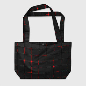 Пляжная сумка 3D с принтом 3D Плиты Red & Black в городе Новоалтайск, 100% полиэстер | застегивается на металлическую кнопку; внутренний карман застегивается на молнию. Стенки укреплены специальным мягким материалом, чтобы защитить содержимое от несильных ударов
 | 3d | 3д | 3д полосы | led | led подсветка | красночерный | красный | полосы | свет | свечение | текстуры | черно красный | черный