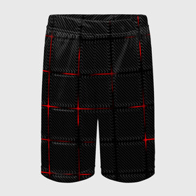 Детские спортивные шорты 3D с принтом 3D Плиты Red & Black в городе Новоалтайск,  100% полиэстер
 | пояс оформлен широкой мягкой резинкой, ткань тянется
 | 3d | 3д | 3д полосы | led | led подсветка | красночерный | красный | полосы | свет | свечение | текстуры | черно красный | черный